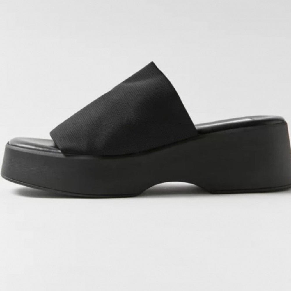 Bebe Vintage Y2K 90s Black Fabric Platform Slide Chunky Wedges Women's Size 9.5